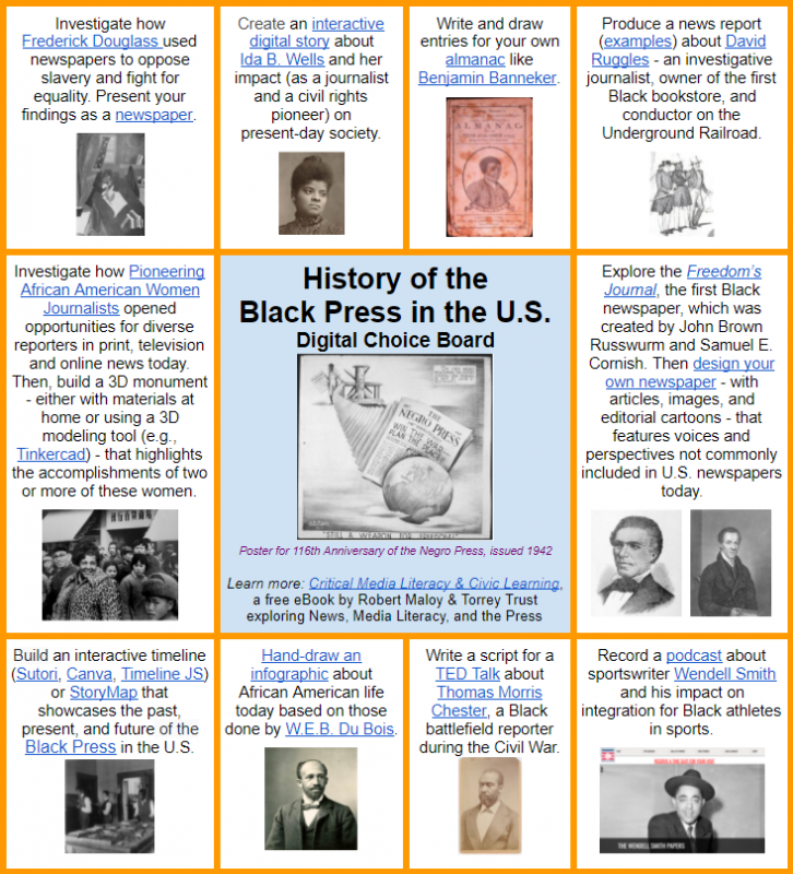 History of the Black Press Choice Board